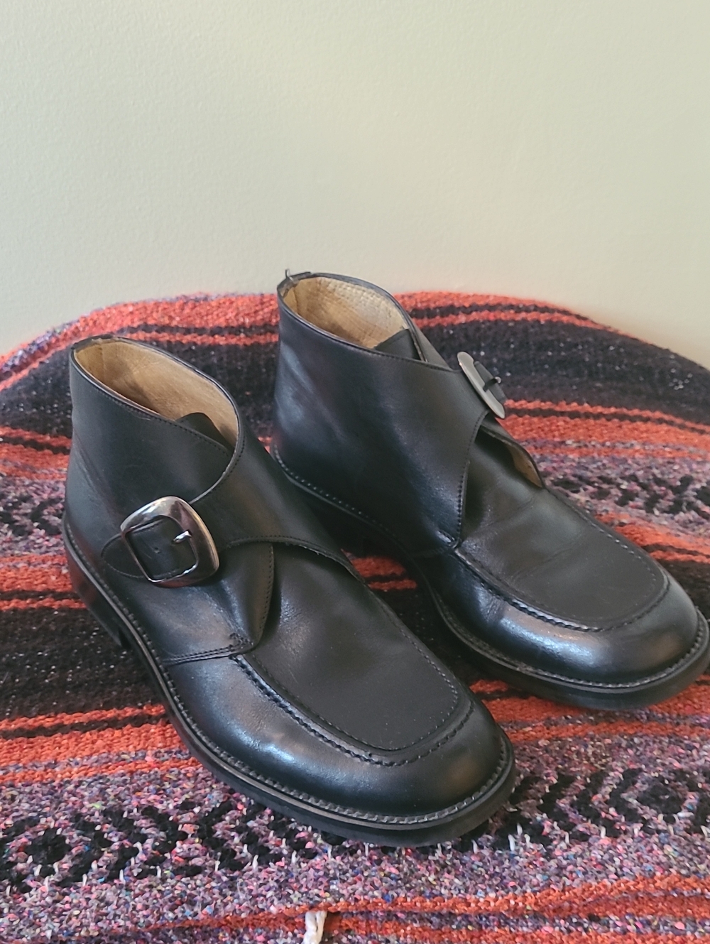 Unisex Black Leather Ankle Boots with Buckle